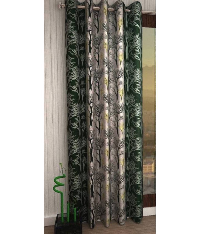     			N2C Home Floral Semi-Transparent Eyelet Curtain 7 ft ( Pack of 1 ) - Green