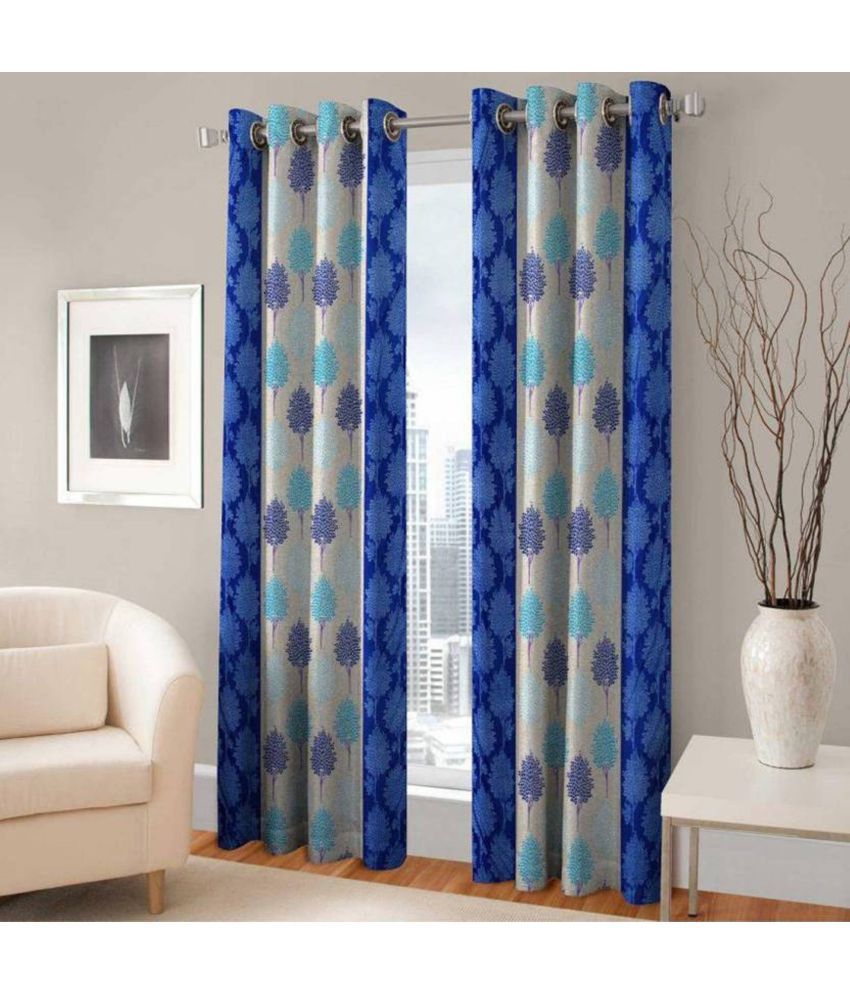     			N2C Home Floral Semi-Transparent Eyelet Curtain 5 ft ( Pack of 2 ) - Blue