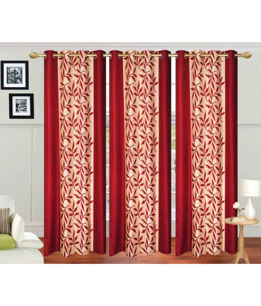     			N2C Home Floral Semi-Transparent Eyelet Curtain 7 ft ( Pack of 3 ) - Maroon