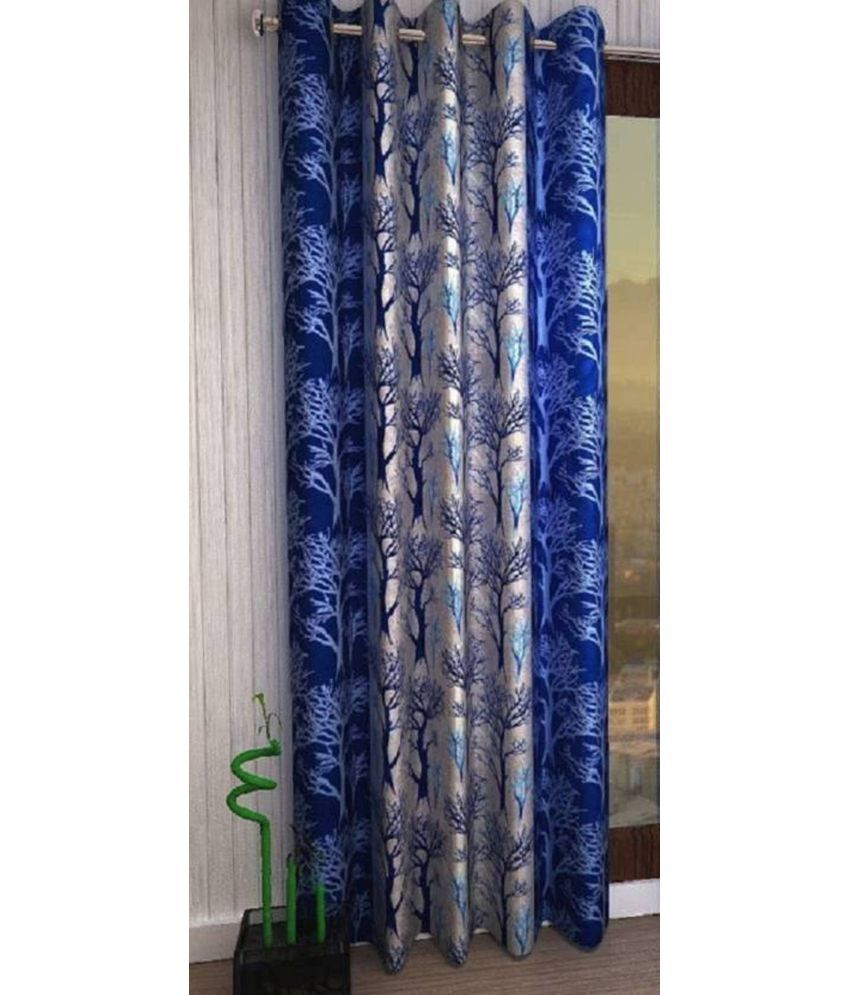     			N2C Home Floral Semi-Transparent Eyelet Curtain 5 ft ( Pack of 1 ) - Blue