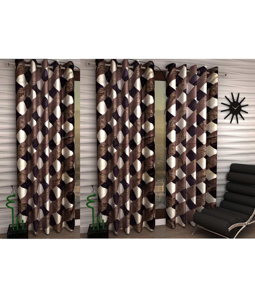     			N2C Home Floral Semi-Transparent Eyelet Curtain 7 ft ( Pack of 3 ) - Brown