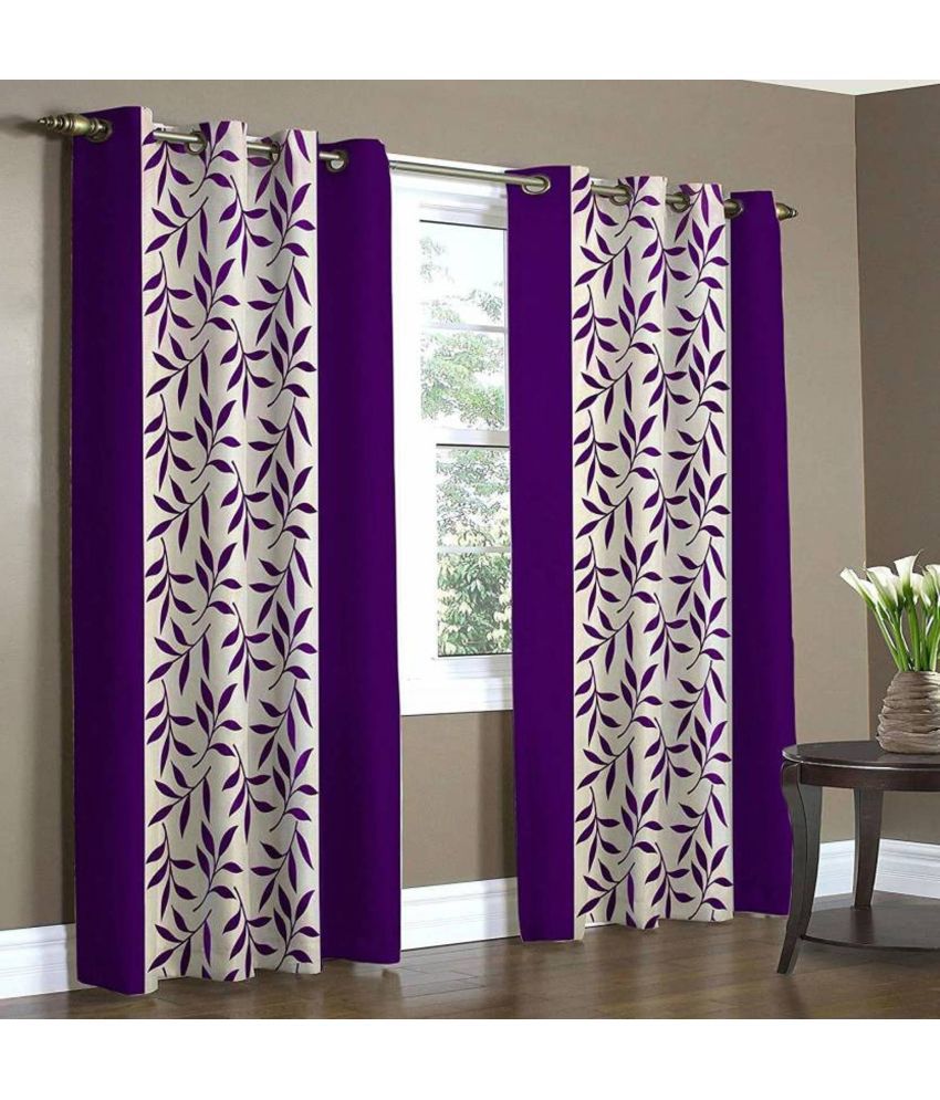     			N2C Home Floral Semi-Transparent Eyelet Curtain 9 ft ( Pack of 2 ) - Purple