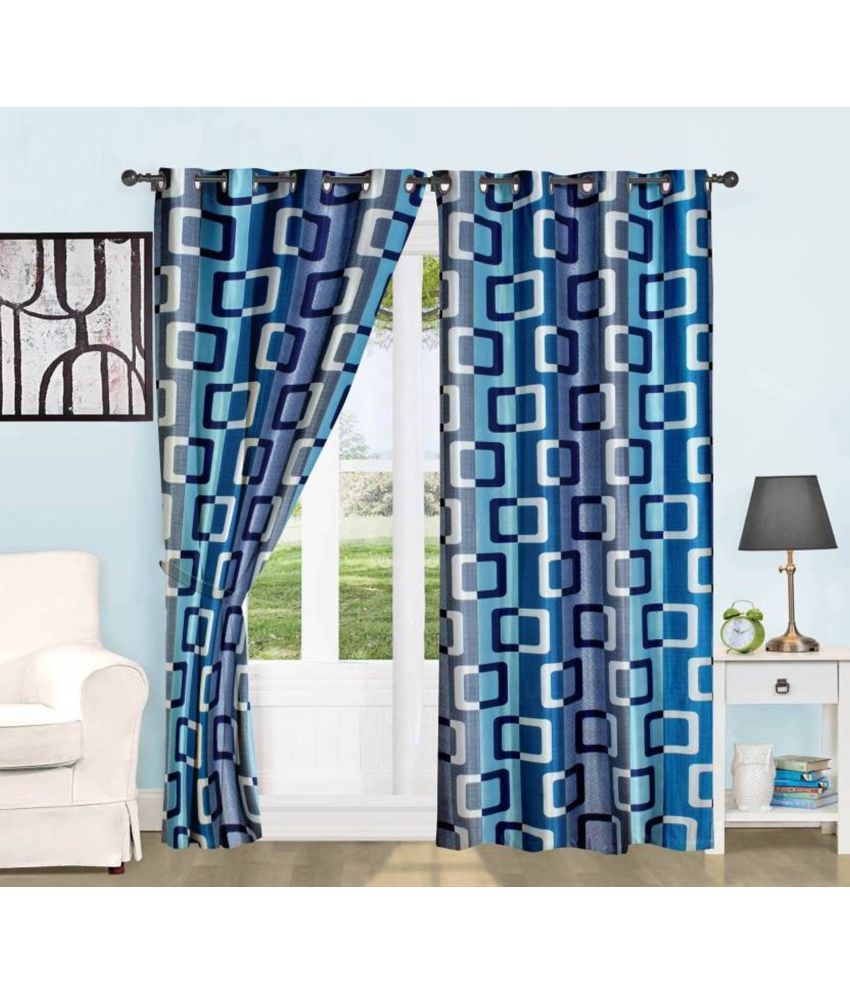     			N2C Home Floral Semi-Transparent Eyelet Curtain 5 ft ( Pack of 2 ) - Blue