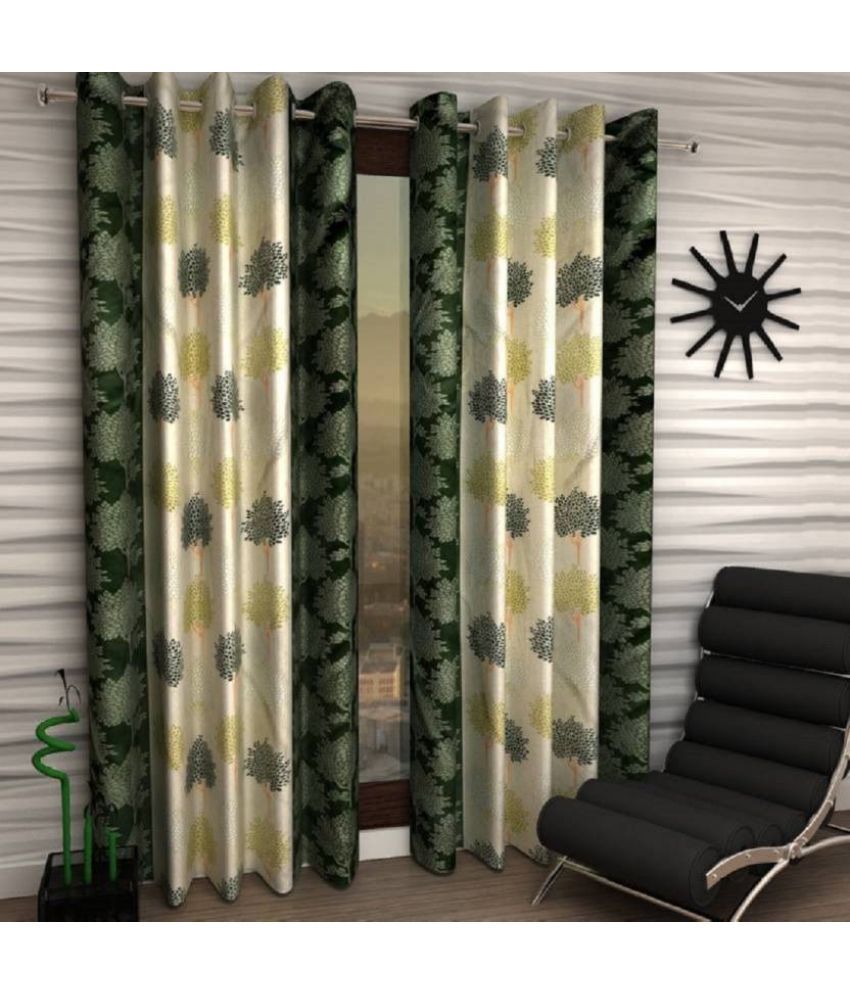     			N2C Home Floral Semi-Transparent Eyelet Curtain 5 ft ( Pack of 2 ) - Green