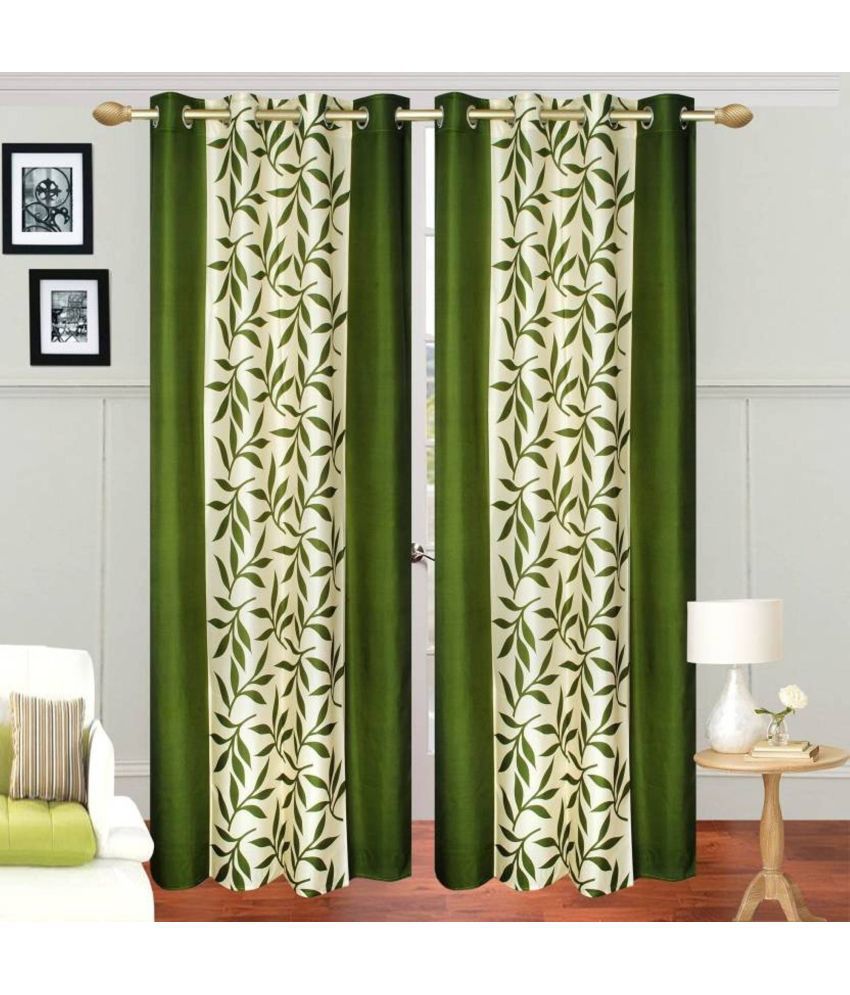     			N2C Home Floral Semi-Transparent Eyelet Curtain 9 ft ( Pack of 2 ) - Green
