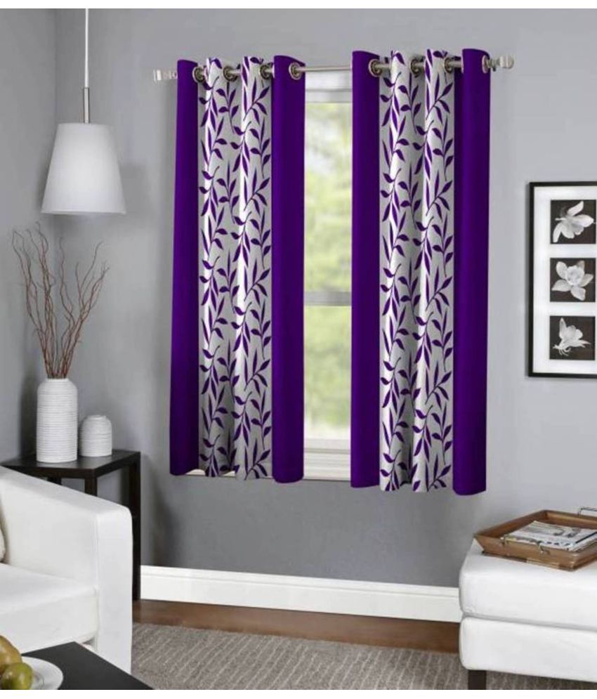     			N2C Home Floral Semi-Transparent Eyelet Curtain 5 ft ( Pack of 2 ) - Purple