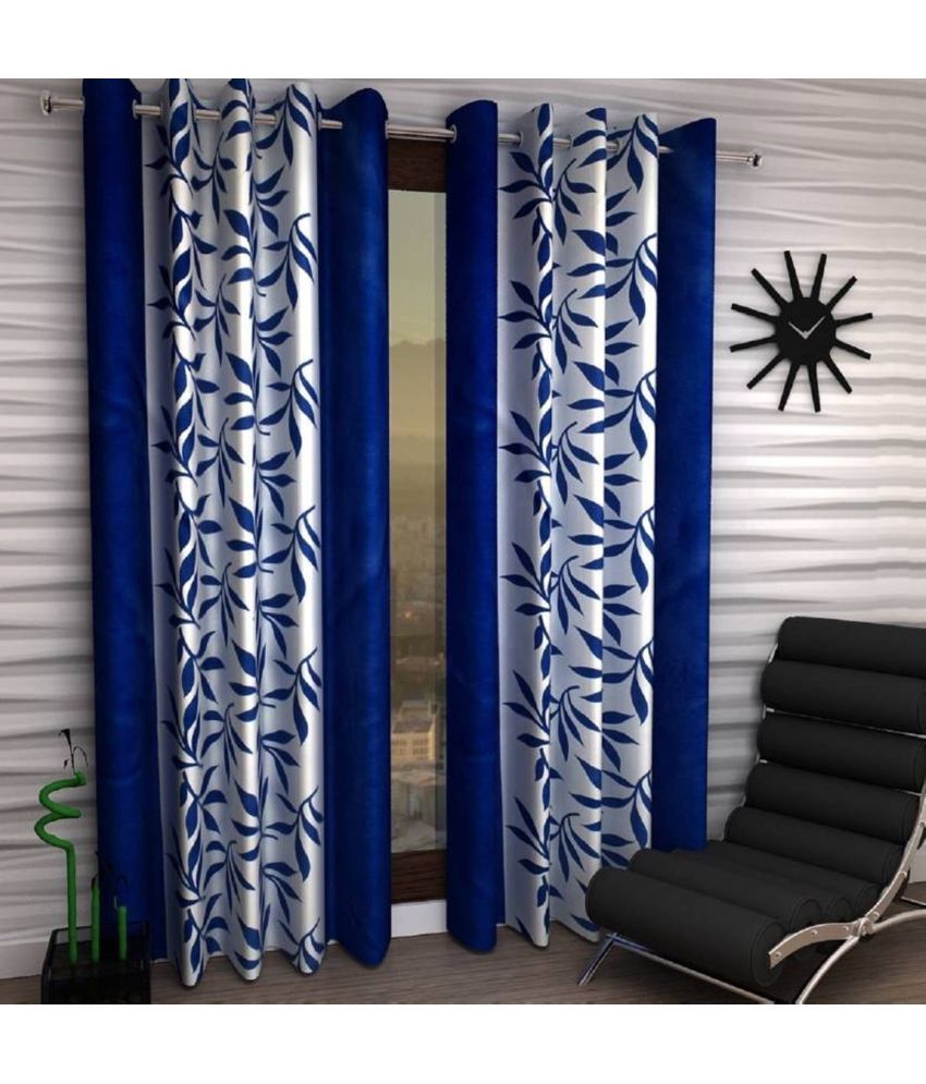     			N2C Home Floral Semi-Transparent Eyelet Curtain 7 ft ( Pack of 2 ) - Blue