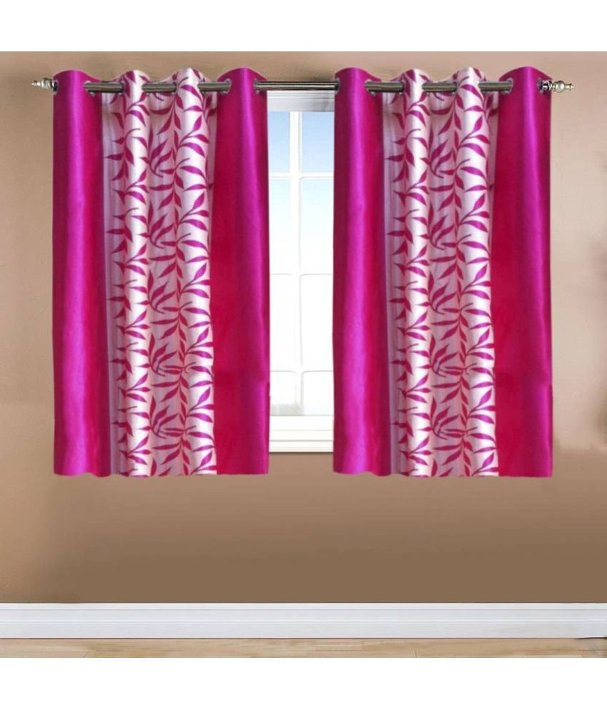     			N2C Home Floral Semi-Transparent Eyelet Curtain 5 ft ( Pack of 2 ) - Pink