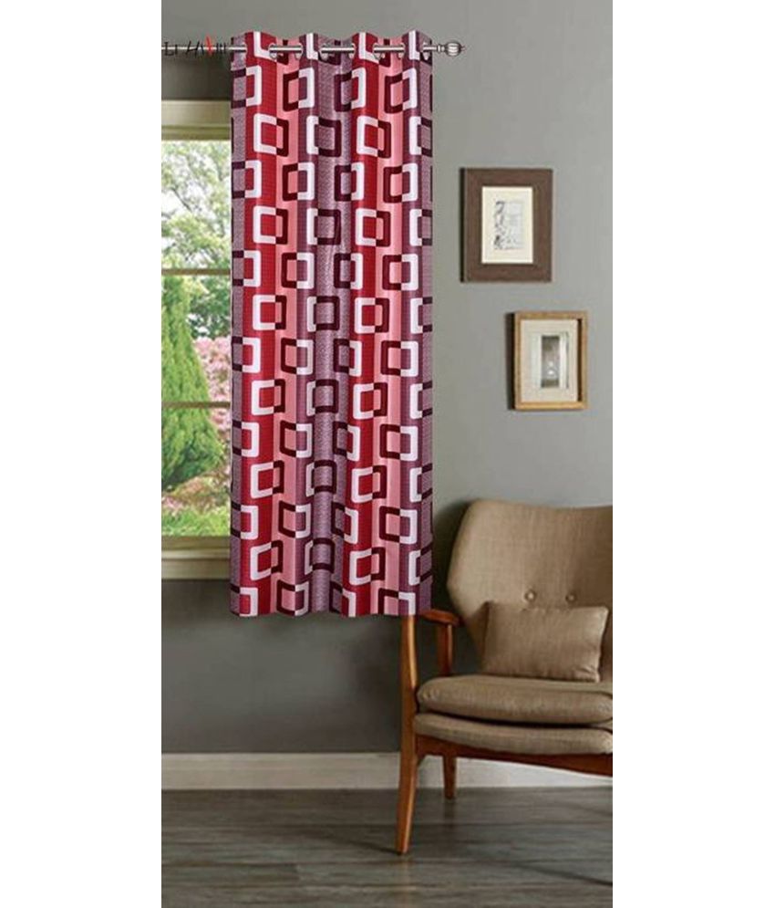     			N2C Home Small Checks Semi-Transparent Eyelet Curtain 5 ft ( Pack of 1 ) - Maroon
