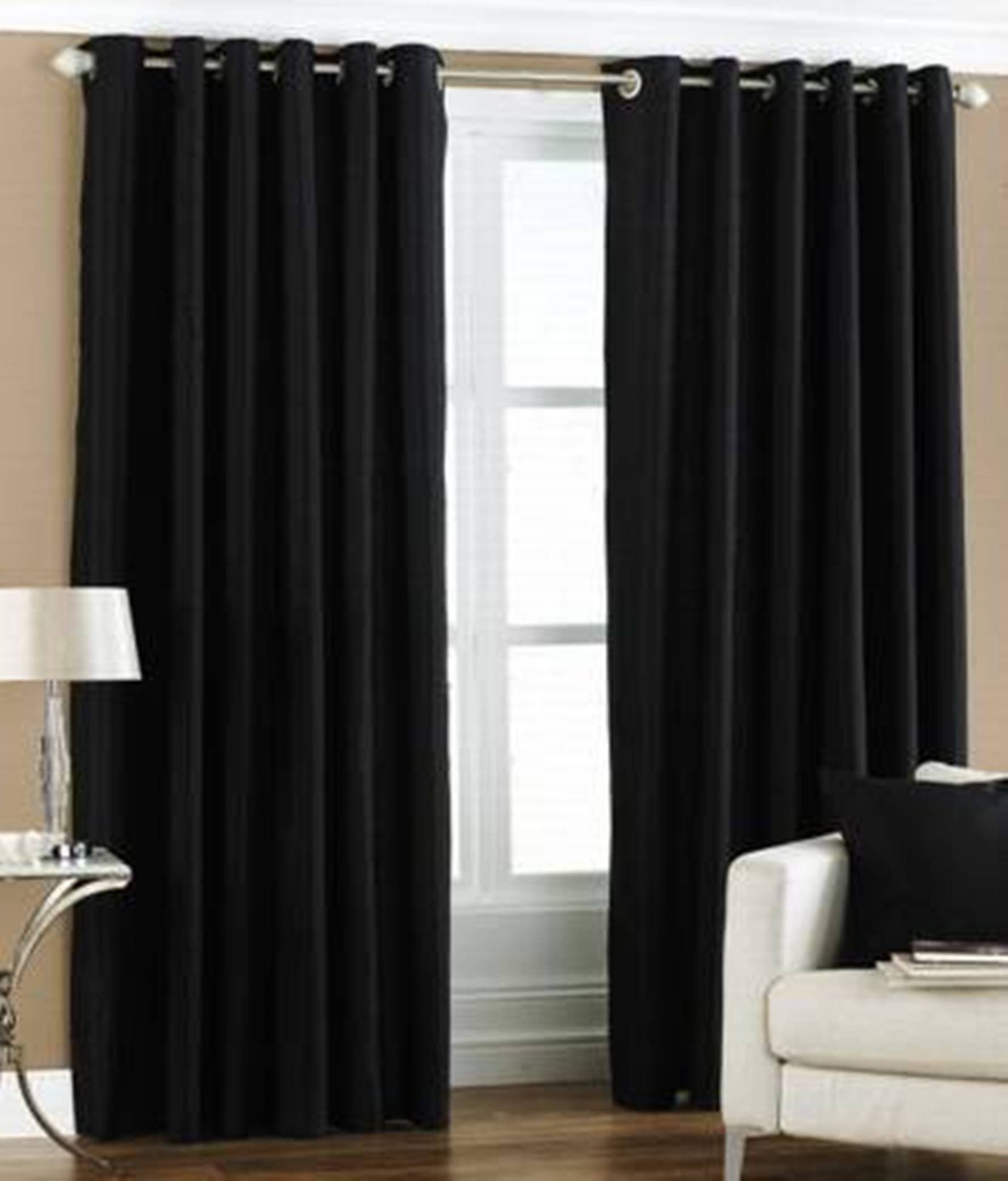    			N2C Home Solid Semi-Transparent Eyelet Curtain 9 ft ( Pack of 2 ) - Black