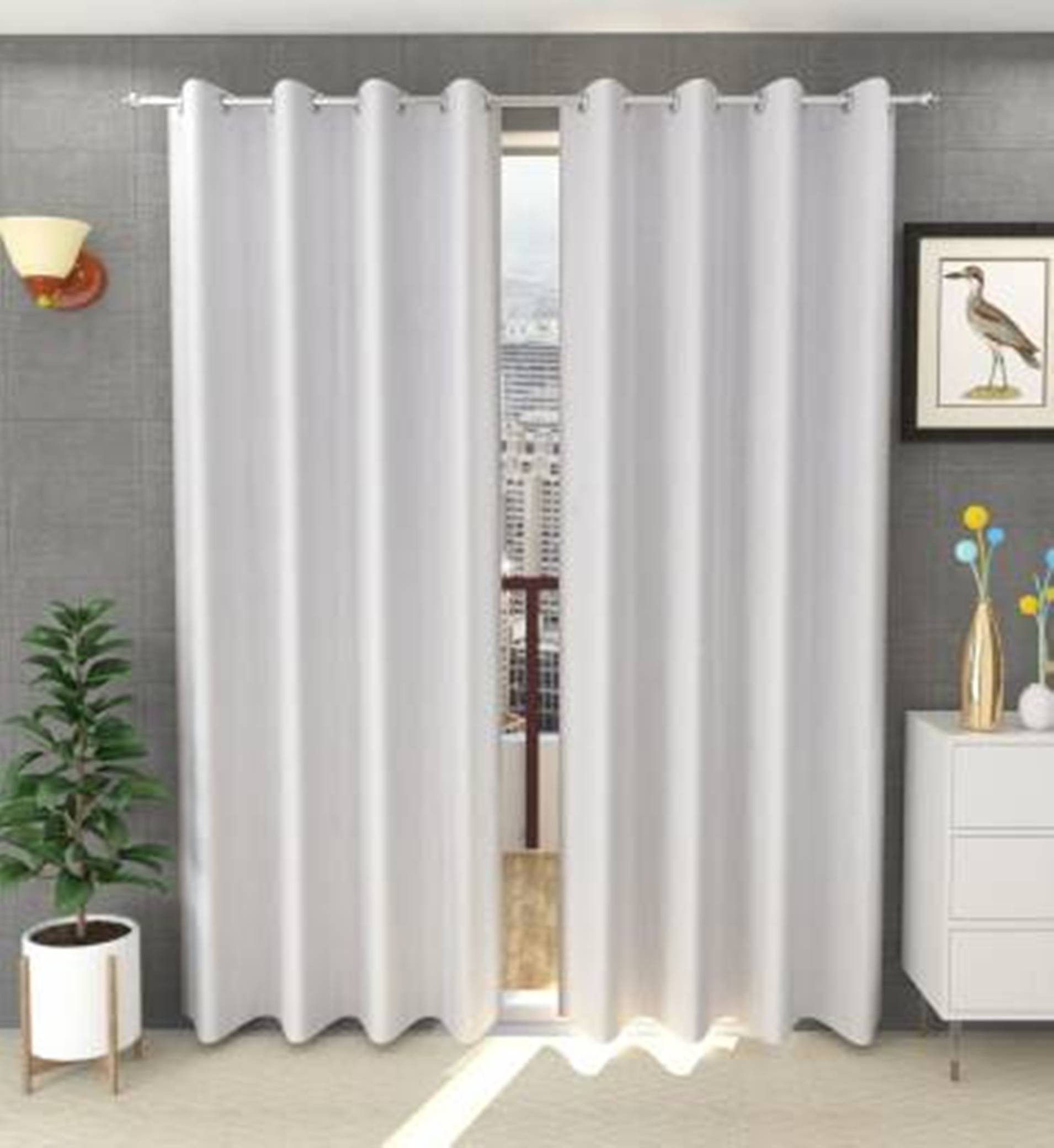     			N2C Home Solid Semi-Transparent Eyelet Curtain 5 ft ( Pack of 2 ) - White