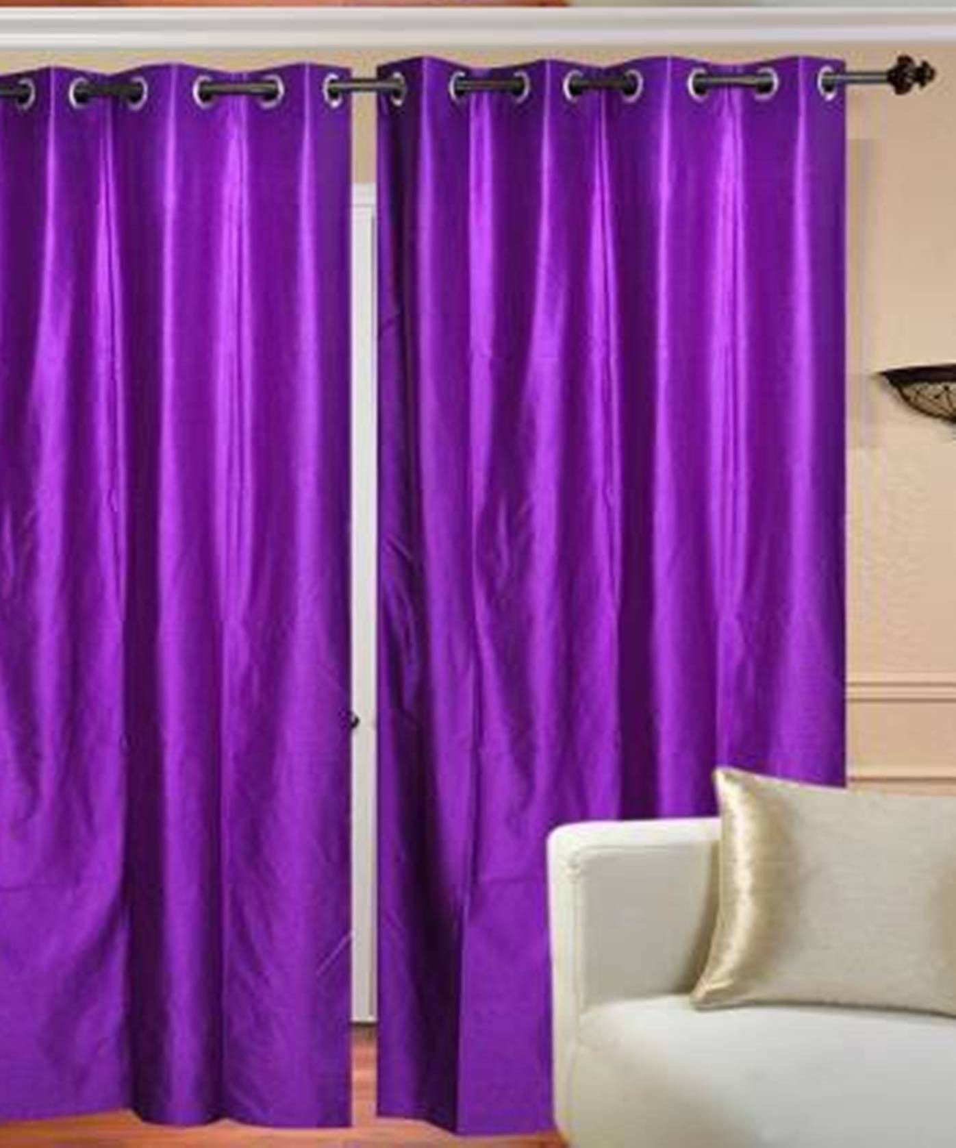     			N2C Home Solid Semi-Transparent Rod pocket Curtain 7 ft ( Pack of 2 ) - Purple