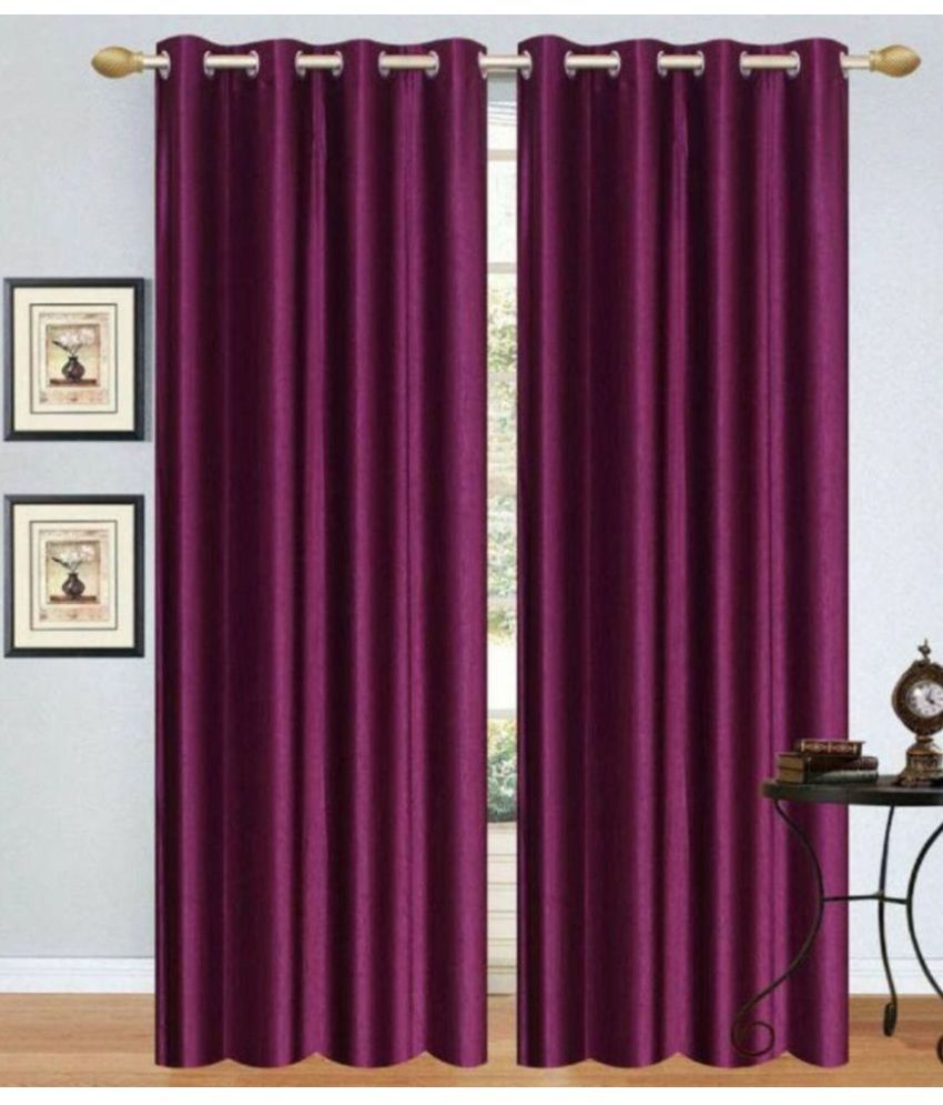     			N2C Home Solid Semi-Transparent Eyelet Curtain 9 ft ( Pack of 2 ) - Wine