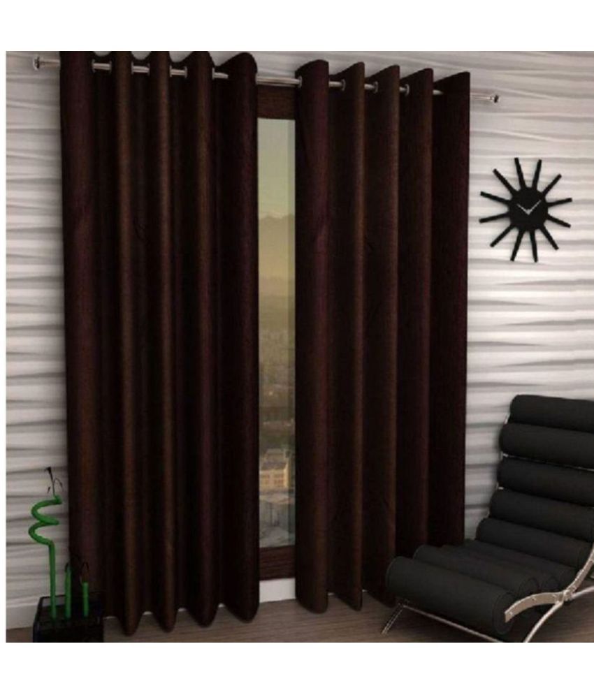     			N2C Home Solid Semi-Transparent Eyelet Curtain 9 ft ( Pack of 2 ) - Brown