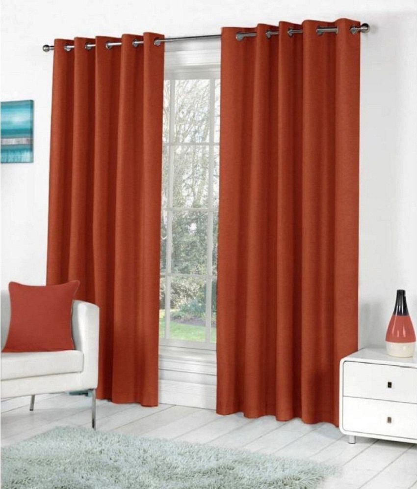     			N2C Home Solid Semi-Transparent Eyelet Curtain 9 ft ( Pack of 2 ) - Rust