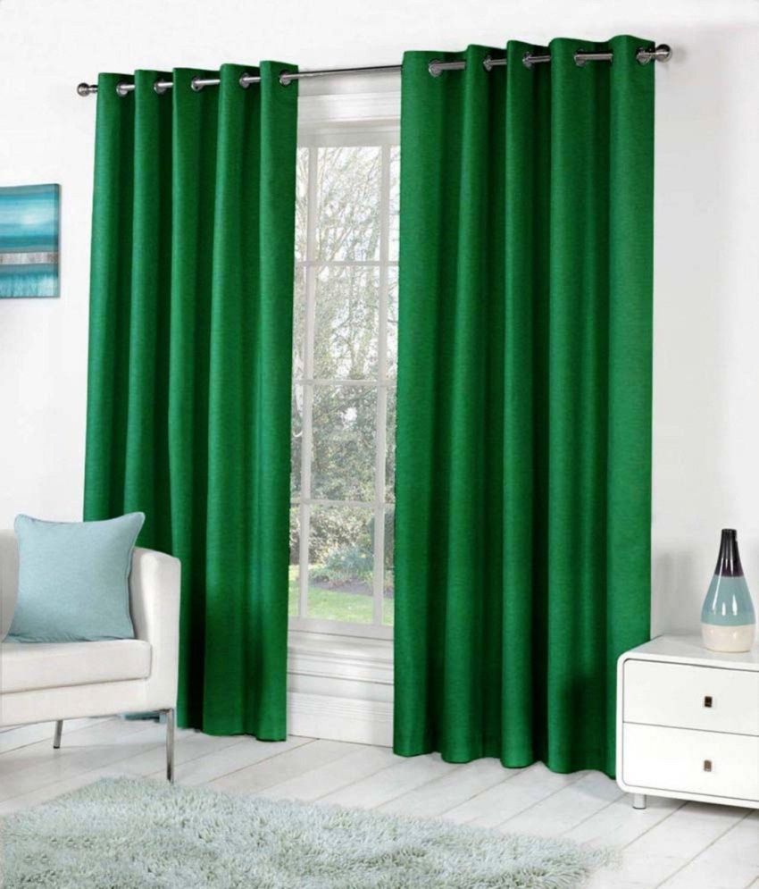     			N2C Home Solid Semi-Transparent Eyelet Curtain 5 ft ( Pack of 2 ) - Green