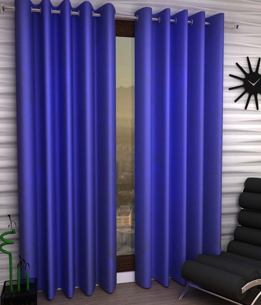     			N2C Home Solid Semi-Transparent Eyelet Curtain 7 ft ( Pack of 2 ) - Blue