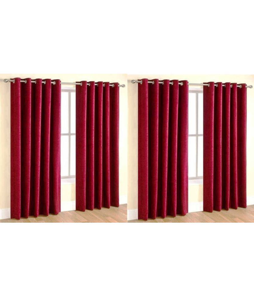     			N2C Home Solid Semi-Transparent Eyelet Curtain 5 ft ( Pack of 4 ) - Maroon