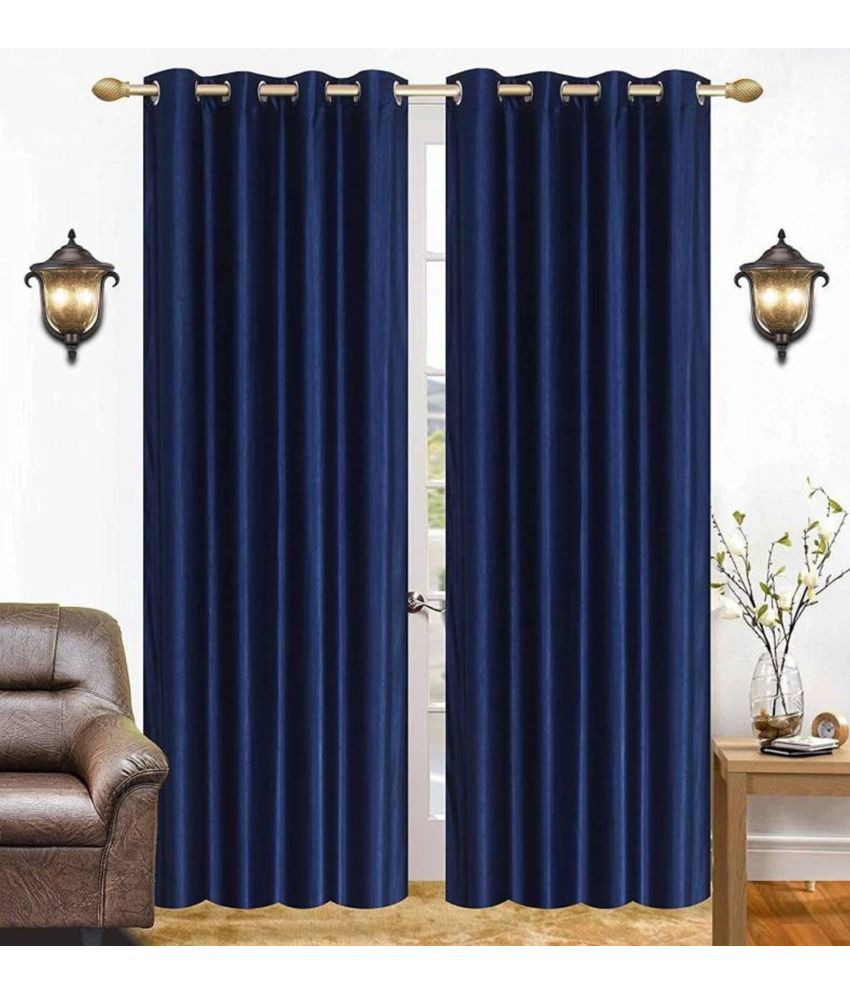     			N2C Home Solid Semi-Transparent Eyelet Curtain 7 ft ( Pack of 2 ) - Blue