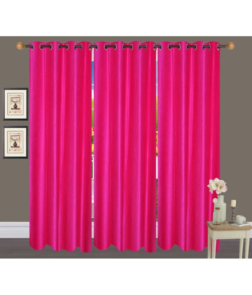     			N2C Home Solid Semi-Transparent Eyelet Curtain 5 ft ( Pack of 3 ) - Pink