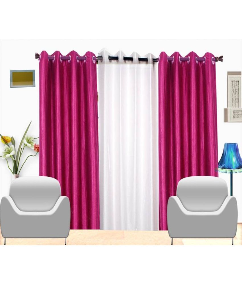     			N2C Home Solid Semi-Transparent Eyelet Curtain 5 ft ( Pack of 3 ) - Multicolor