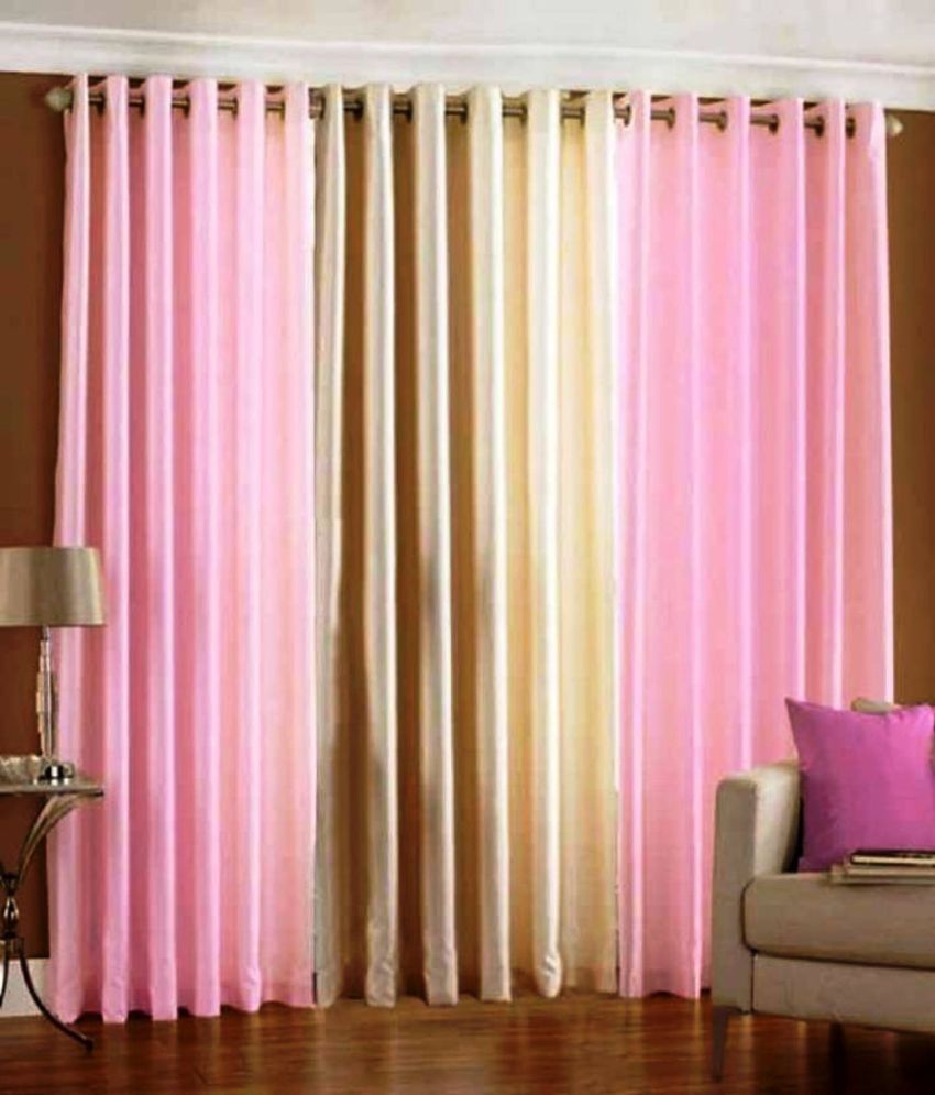     			N2C Home Solid Semi-Transparent Eyelet Curtain 9 ft ( Pack of 3 ) - Multicolor