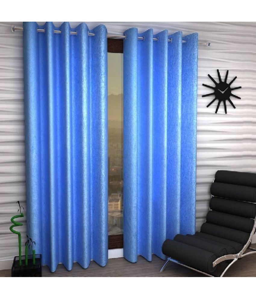     			N2C Home Solid Semi-Transparent Eyelet Curtain 7 ft ( Pack of 2 ) - Blue