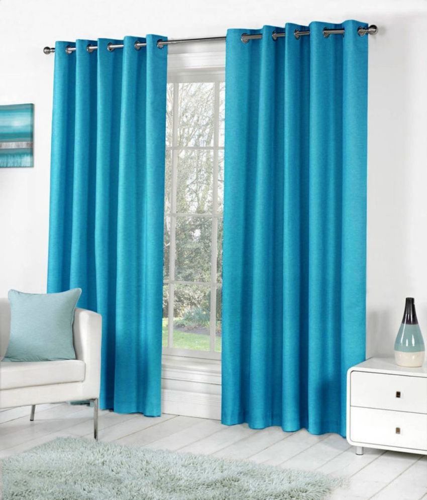     			N2C Home Solid Semi-Transparent Eyelet Curtain 5 ft ( Pack of 2 ) - Blue