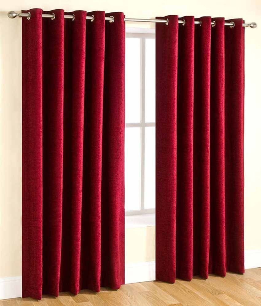    			N2C Home Solid Semi-Transparent Eyelet Curtain 9 ft ( Pack of 2 ) - Maroon