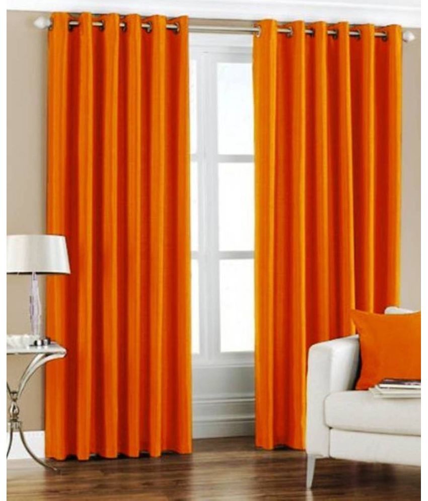     			N2C Home Solid Semi-Transparent Eyelet Curtain 7 ft ( Pack of 2 ) - Orange