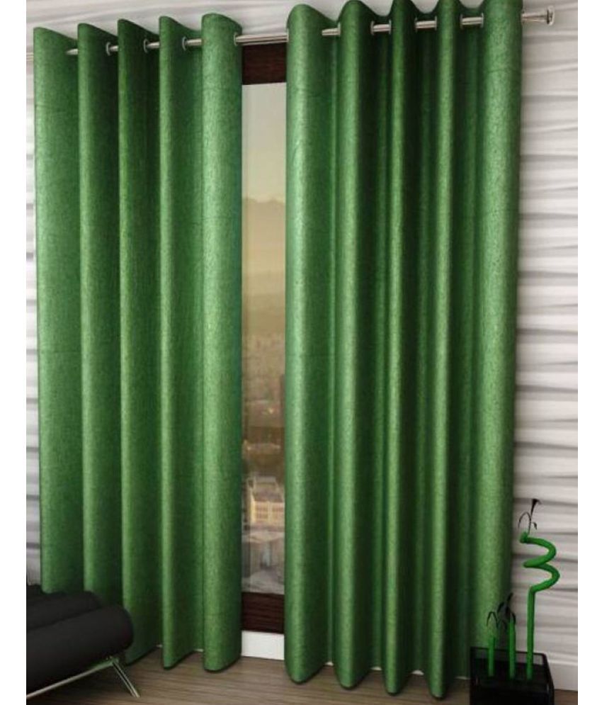     			N2C Home Solid Semi-Transparent Eyelet Curtain 9 ft ( Pack of 2 ) - Green