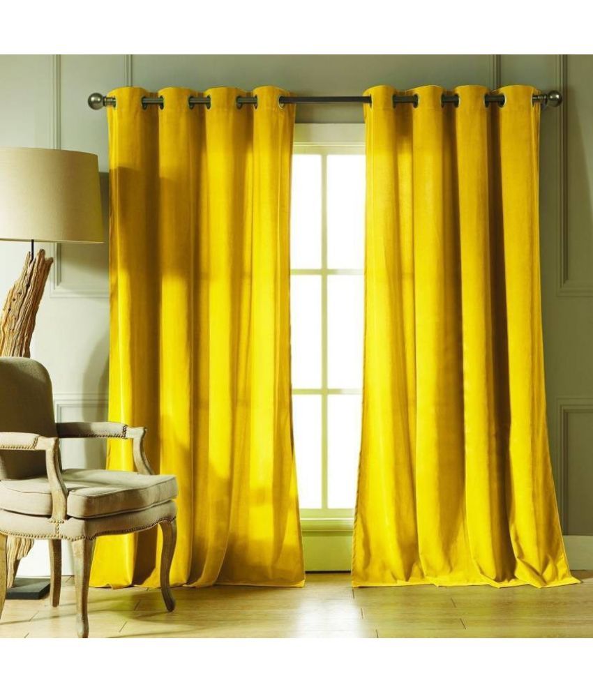     			N2C Home Solid Semi-Transparent Eyelet Curtain 7 ft ( Pack of 2 ) - Yellow