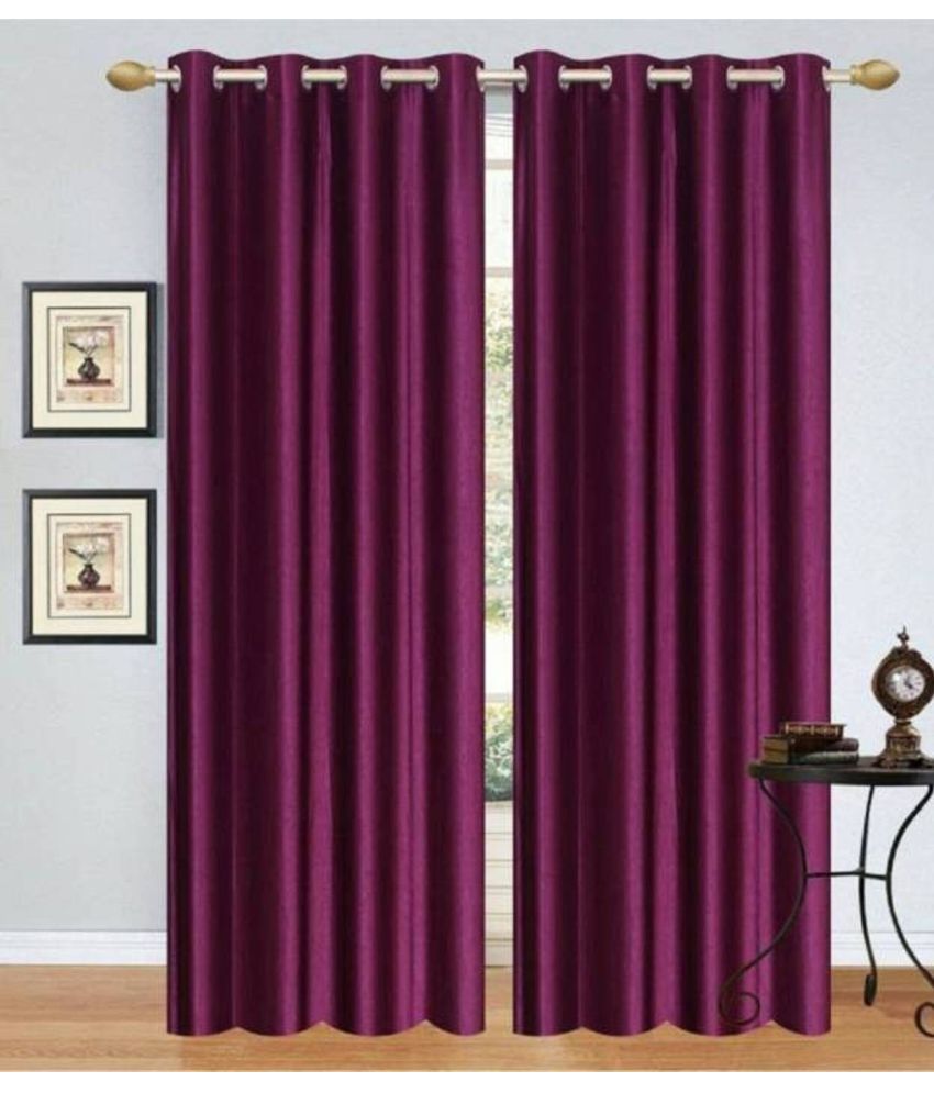     			N2C Home Solid Semi-Transparent Eyelet Curtain 9 ft ( Pack of 2 ) - wine