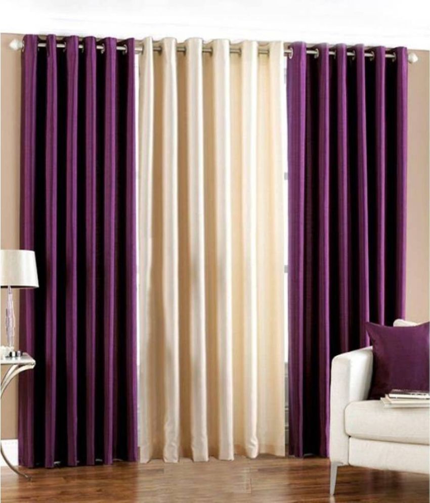     			N2C Home Solid Semi-Transparent Eyelet Curtain 7 ft ( Pack of 3 ) - Purple