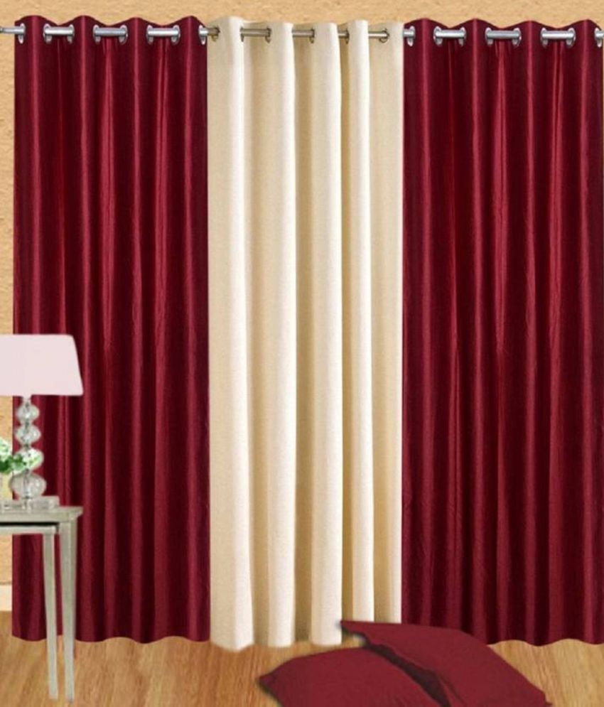     			N2C Home Solid Semi-Transparent Eyelet Curtain 9 ft ( Pack of 3 ) - Maroon