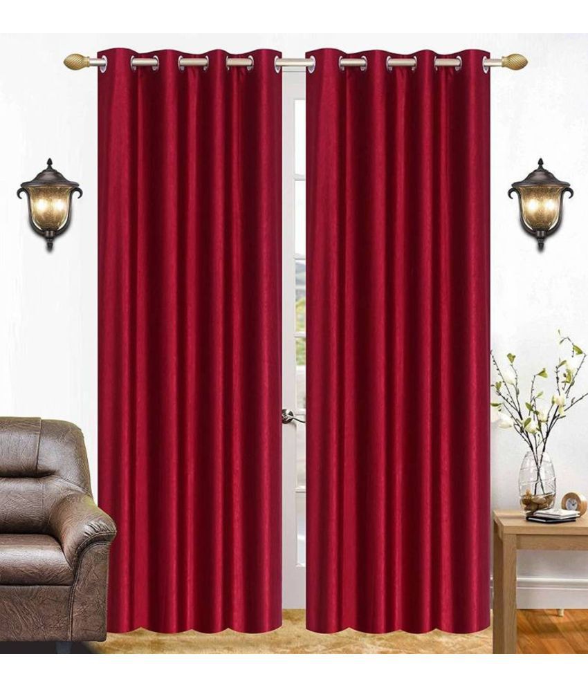     			N2C Home Solid Semi-Transparent Eyelet Curtain 7 ft ( Pack of 2 ) - Maroon