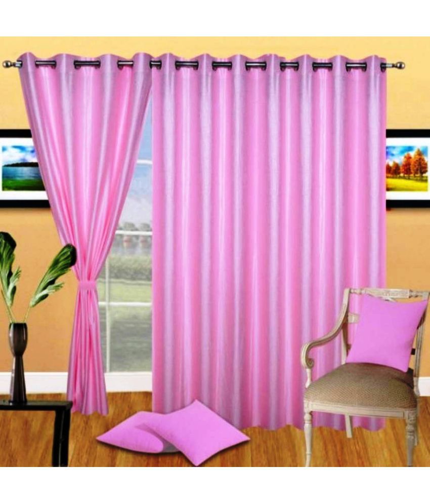     			N2C Home Solid Semi-Transparent Eyelet Curtain 7 ft ( Pack of 3 ) - Pink