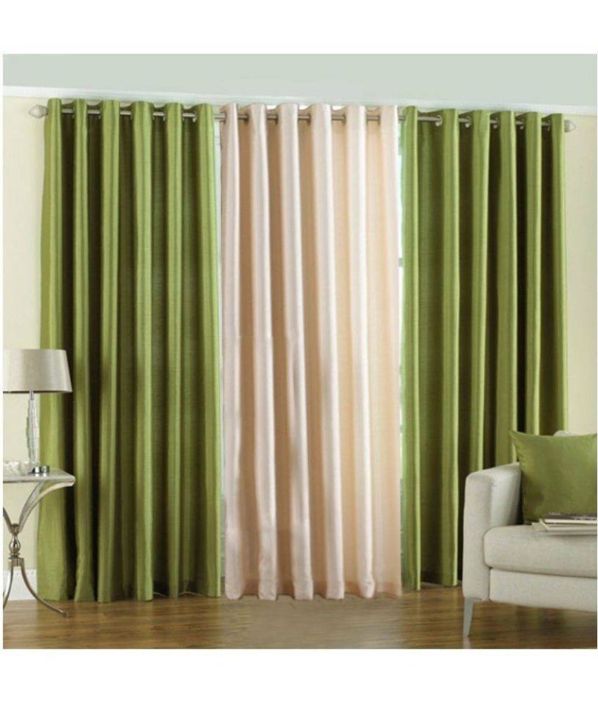     			N2C Home Solid Semi-Transparent Eyelet Curtain 7 ft ( Pack of 3 ) - Green