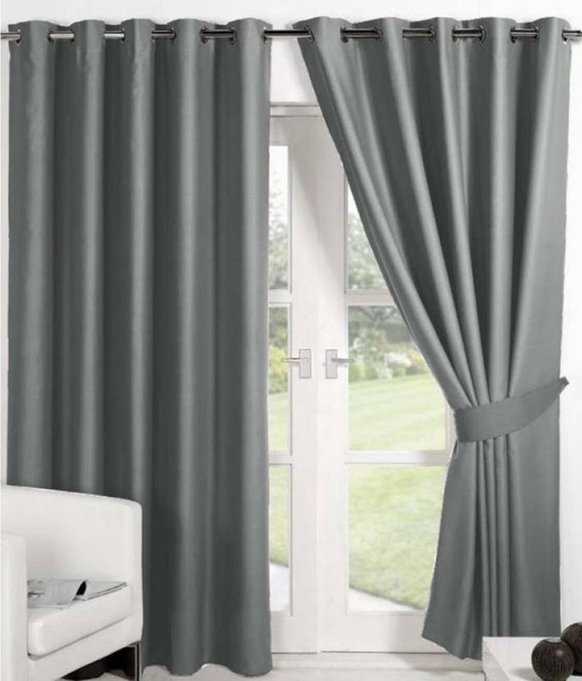     			N2C Home Solid Semi-Transparent Eyelet Curtain 9 ft ( Pack of 2 ) - Dark Grey