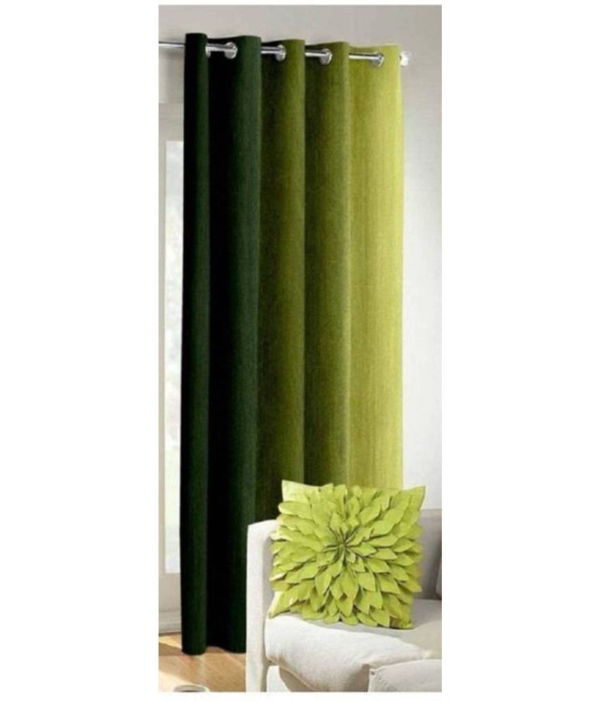     			N2C Home Vertical Striped Semi-Transparent Eyelet Curtain 9 ft ( Pack of 1 ) - Green