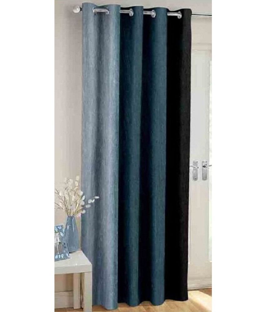     			N2C Home Vertical Striped Semi-Transparent Eyelet Curtain 5 ft ( Pack of 1 ) - Black