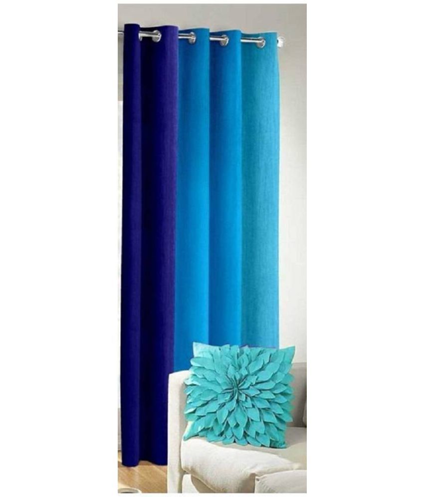     			N2C Home Vertical Striped Semi-Transparent Eyelet Curtain 9 ft ( Pack of 1 ) - Blue