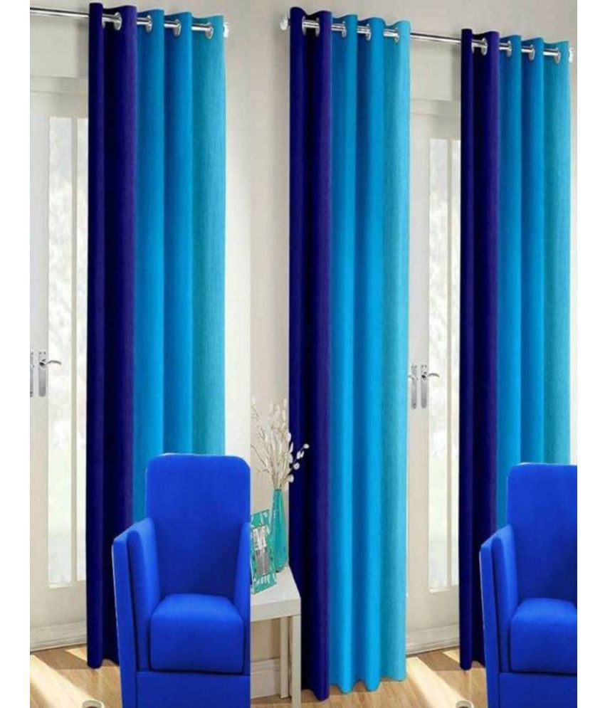     			N2C Home Vertical Striped Semi-Transparent Eyelet Curtain 5 ft ( Pack of 3 ) - Blue