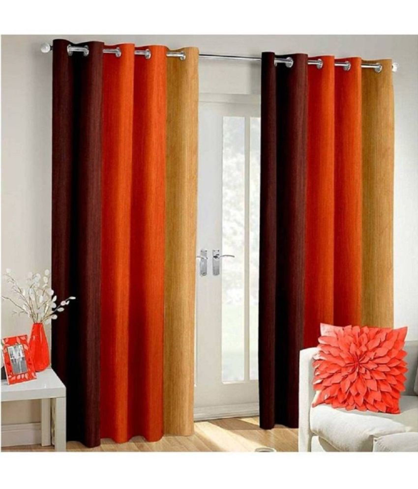     			N2C Home Vertical Striped Semi-Transparent Eyelet Curtain 9 ft ( Pack of 2 ) - Orange