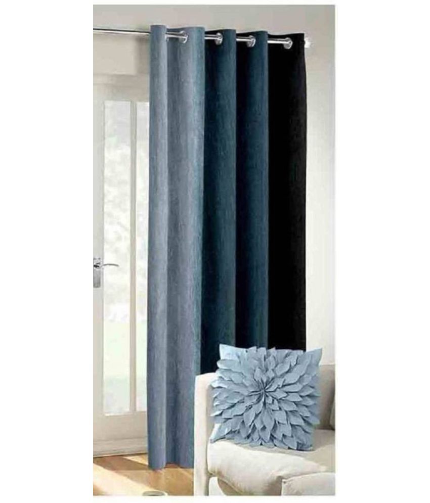     			N2C Home Vertical Striped Semi-Transparent Eyelet Curtain 7 ft ( Pack of 1 ) - Black