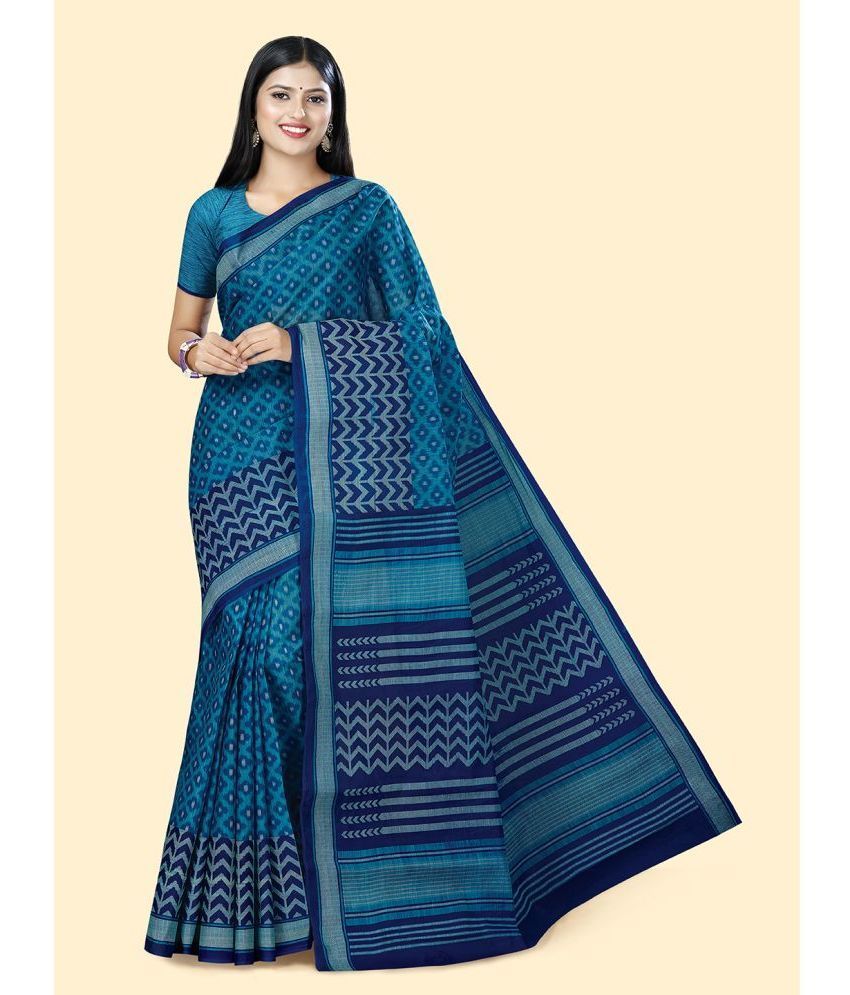     			SHANVIKA Cotton Printed Saree With Blouse Piece - Blue ( Pack of 1 )