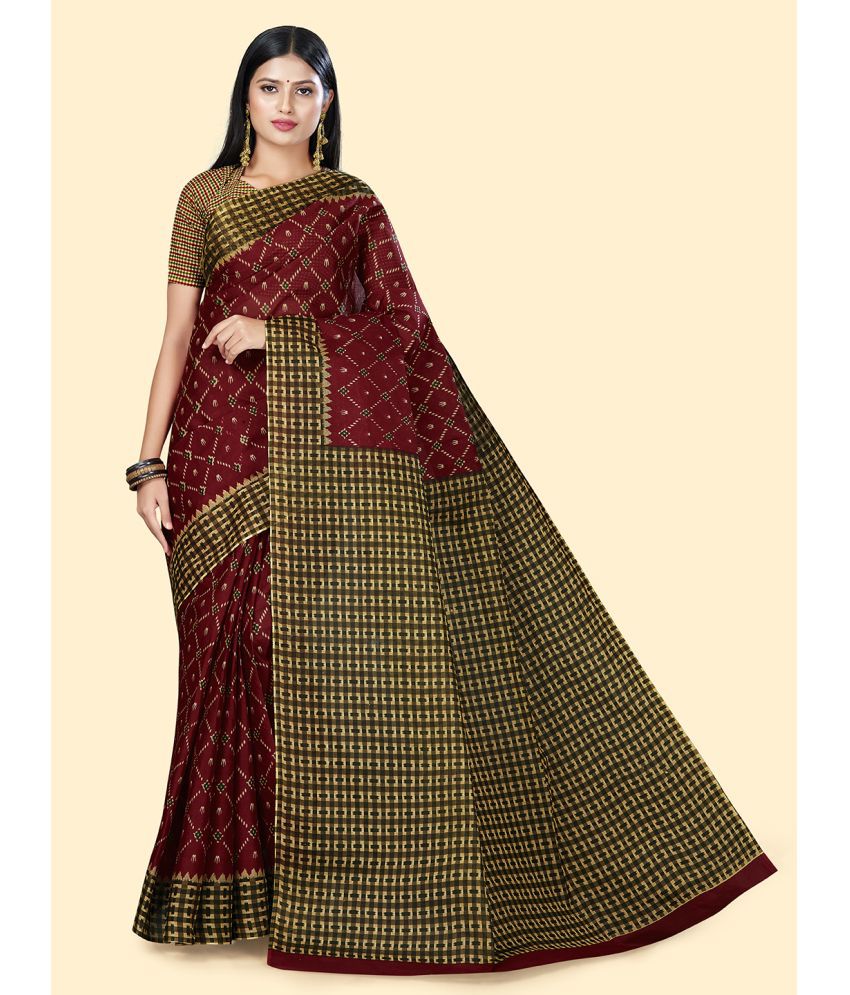     			SHANVIKA Cotton Printed Saree With Blouse Piece - Maroon ( Pack of 1 )