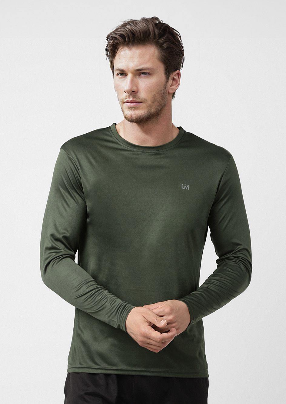     			UrbanMark Mens Regular Fit Quick Dry Sports Round Neck Full Sleeves Solid T Shirt -Olive
