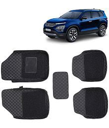 KINGSWAY� 7D Car Floor Foot Mats for Tata Safari (2021 Onwards) - Universal Shape Fit in All Cars - Complete Set of 5 Pieces | Top-Notch PU Leatherette | Washable | Black
