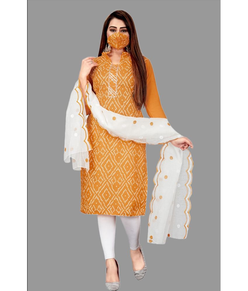     			Apnisha Unstitched Cotton Printed Dress Material - Orange ( Pack of 1 )